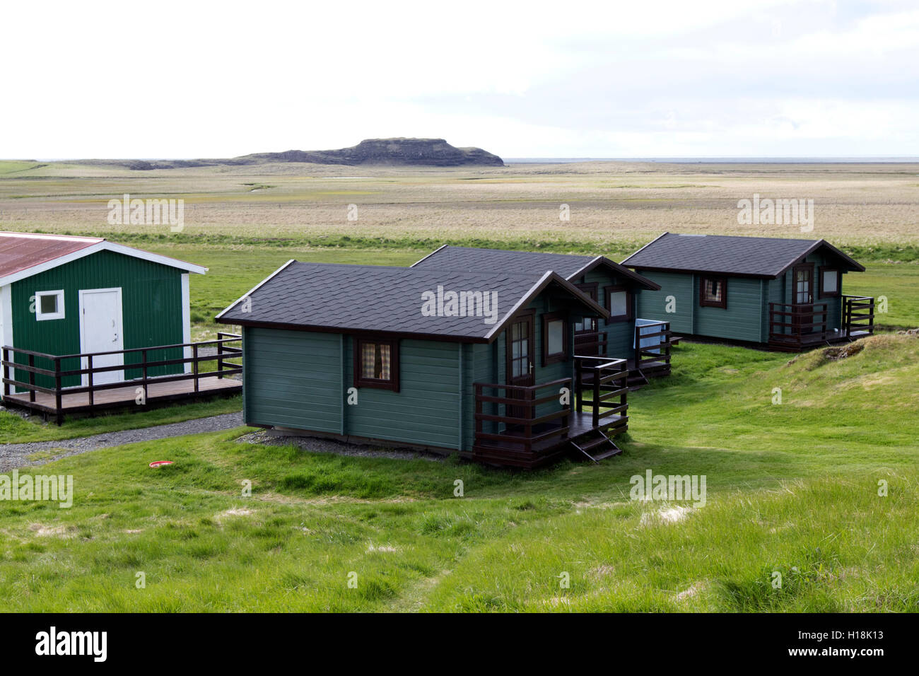 Sommer Chalet camping Beherbergungsbetriebe im Süden Islands Stockfoto