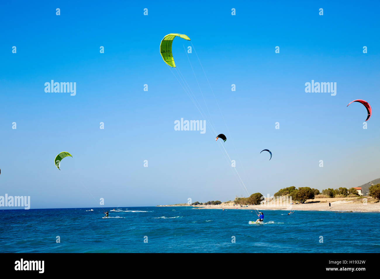 Kite-Surfen, Rhodos, Griechenland Stockfoto