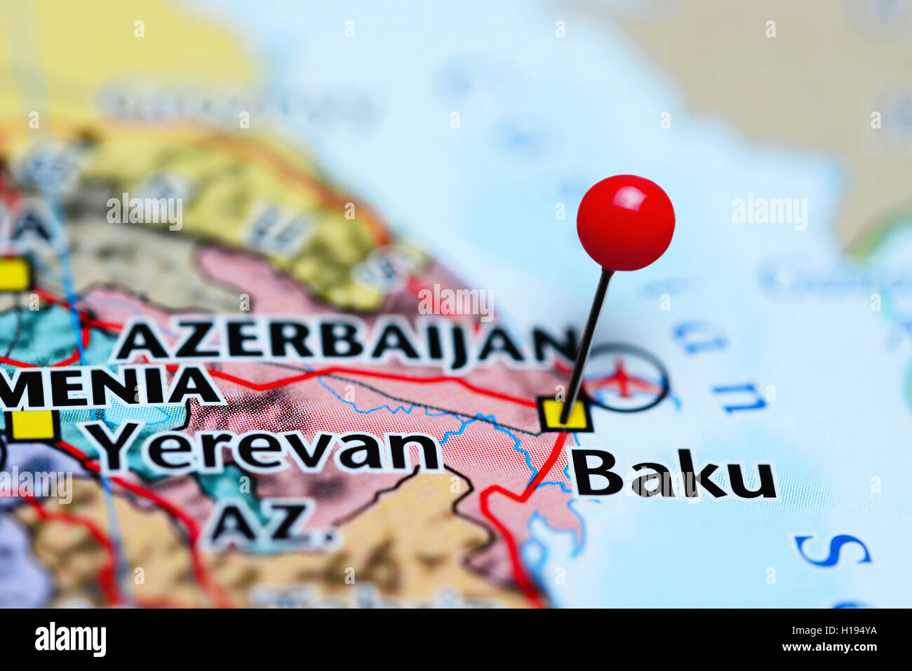 Fixiert auf einer Karte von Aserbaidschan Baku Stockfoto
