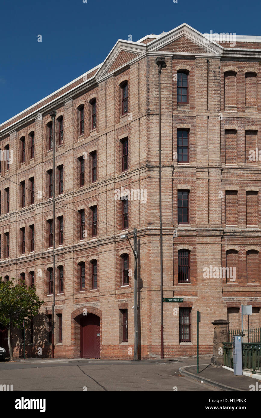 Denkmalgeschützte Lagergebäude auf Windmill Street Millers Point Sydney Australia Stockfoto