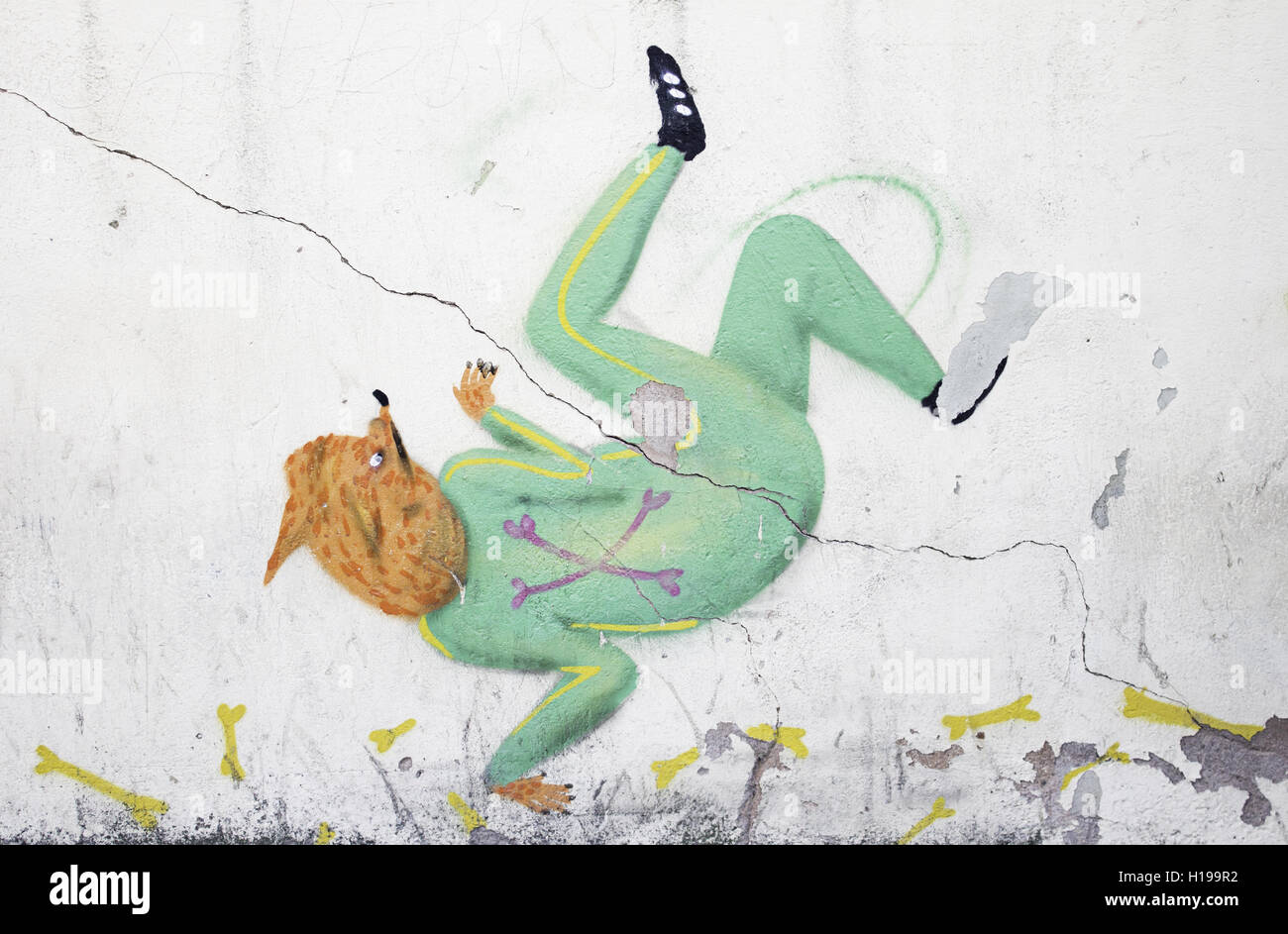 Wolf tanzen Breakdance in städtischen Wand Stockfoto
