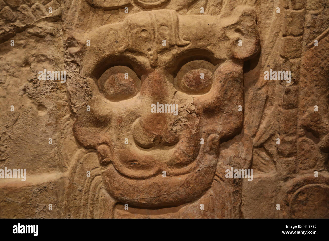 Maya. Gedenk-Denkmal. Guatemala. 8. Jahrhundert. Kalkstein. Farbspuren. Metropolitan Museum of Art. NY. USA. Stockfoto