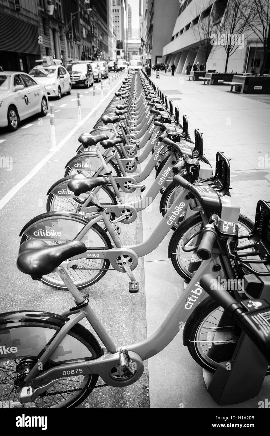 Fahrräder Citi Bike' für die Mieten in New York City Stockfoto