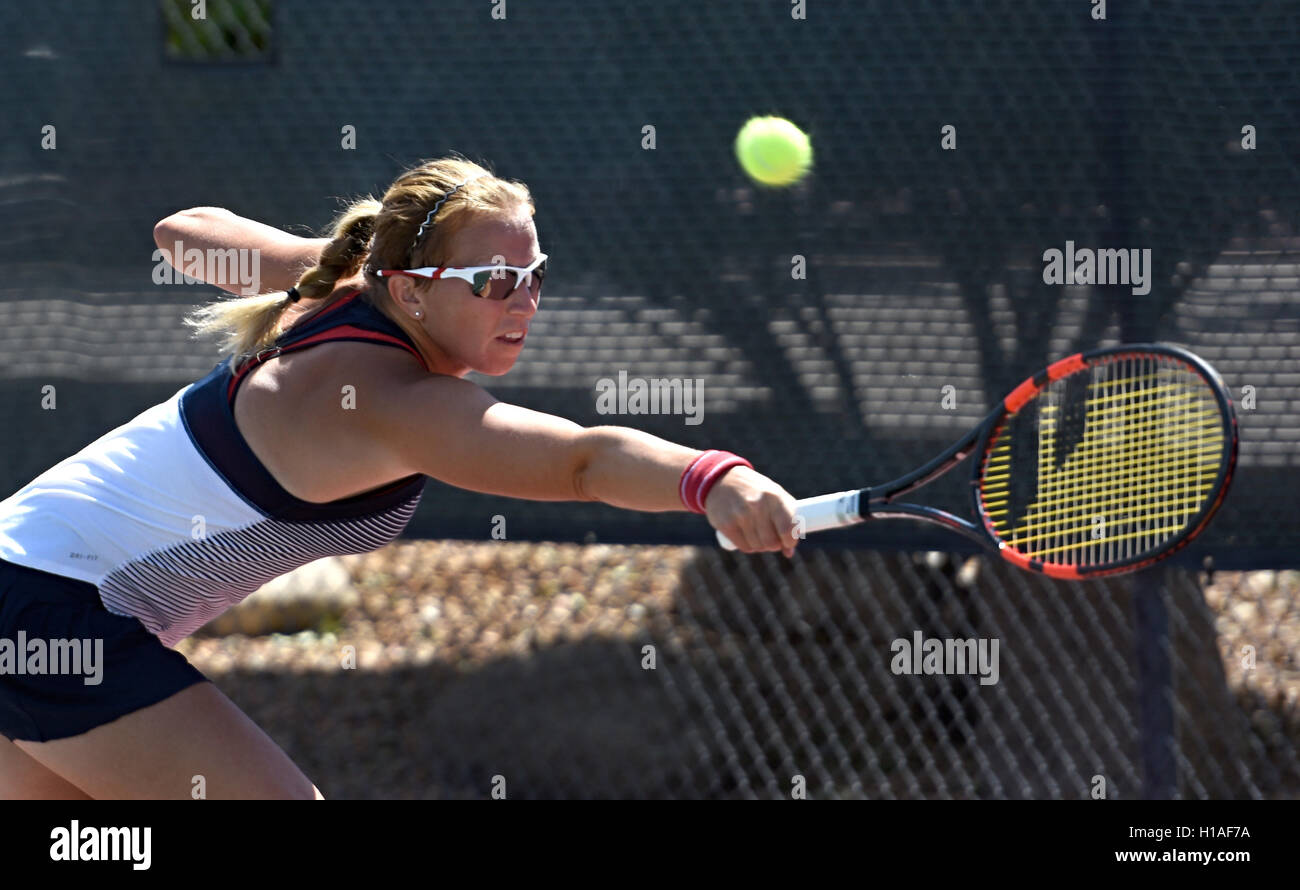 Albuquerque, NM, USA. 22. Sep, 2016. 09222016---spielt Michaella Krajicek in den Coleman Vision Tennis Championships, fotografiert am Donnerstag, 22. September 2016. © Dean Hanson/Albuquerque Journal/Albuquerque Journal/ZUMA Draht/Alamy Live-Nachrichten Stockfoto