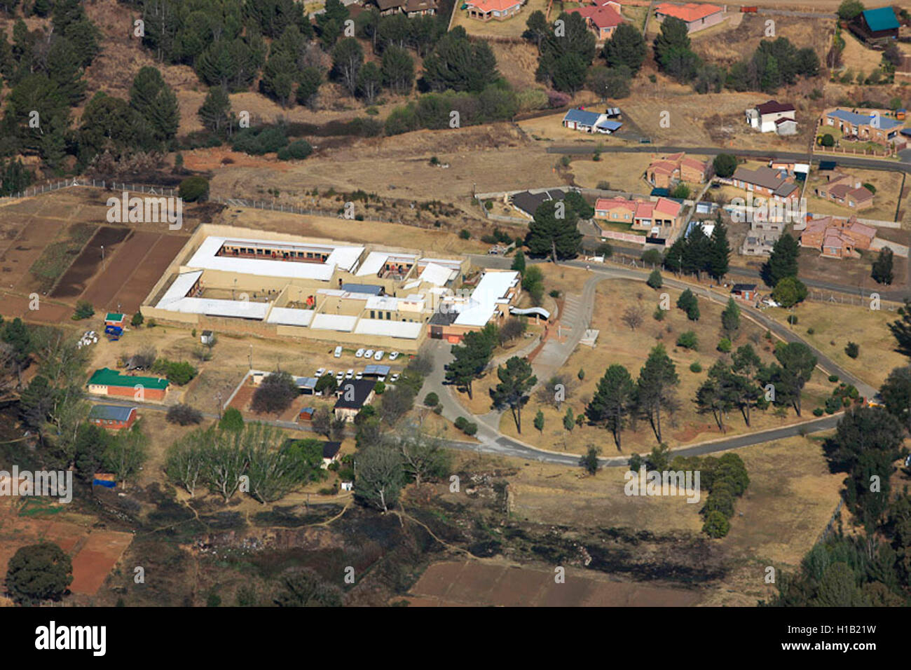 Luftbild der Justizvollzugsanstalt in Harrismith, Freistaat, Südafrika Stockfoto