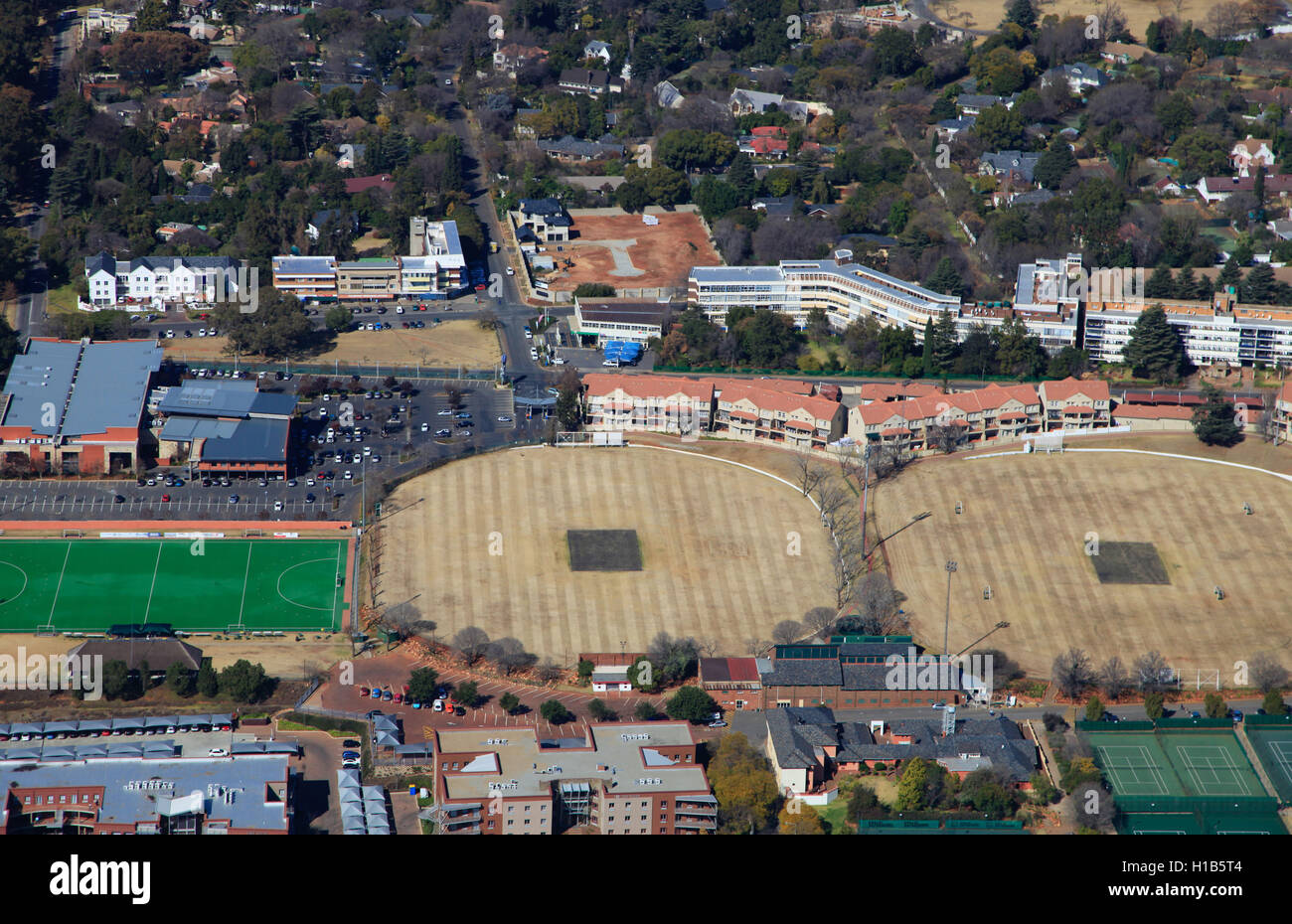 Luftaufnahme der Illovo Sportplätze in Johannesburg, Gauteng, Südafrika Stockfoto