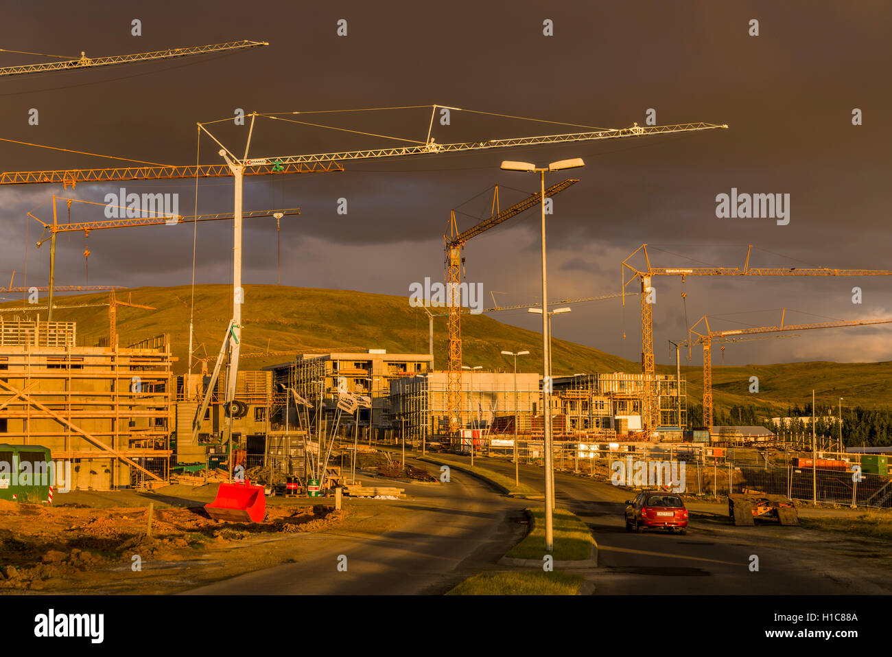 Baustelle der neuen Häuser in einem Vorort von Reykjavík, Mosfellsbaer, Island Stockfoto
