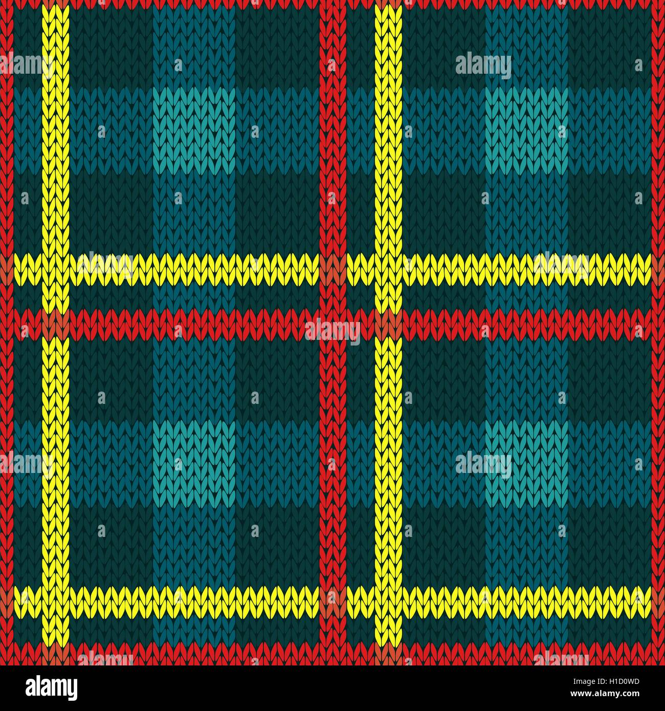 Nahtlose Vektormuster als ein wollenen keltischen Tartan Plaid oder ein Gestrick Textur in den Farben blau, gelb und rot Stock Vektor