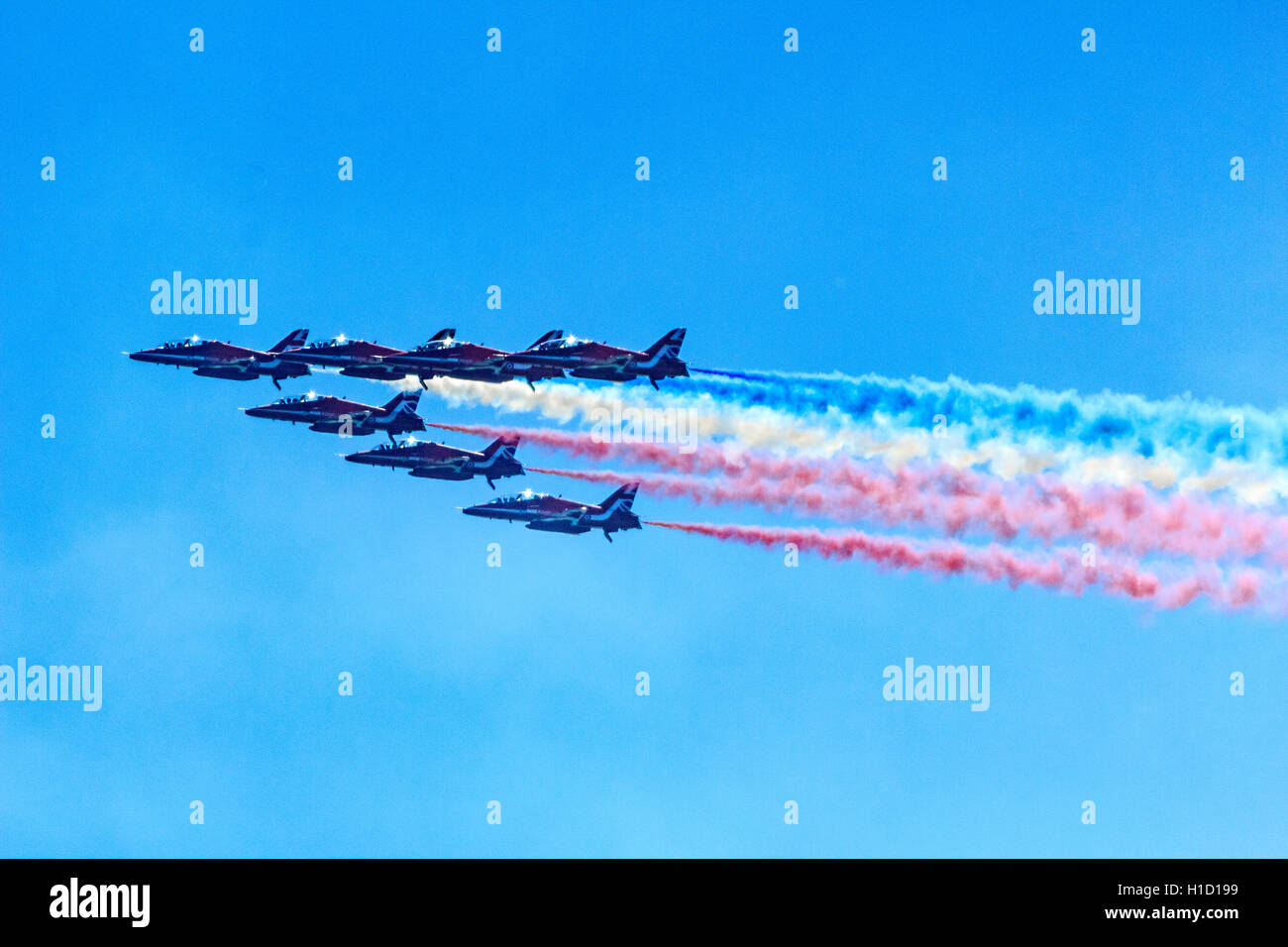 Rote Pfeile RAF Kunstflug Display Team bei Eastbourne internationale Airshow Airbourne 2016 Stockfoto