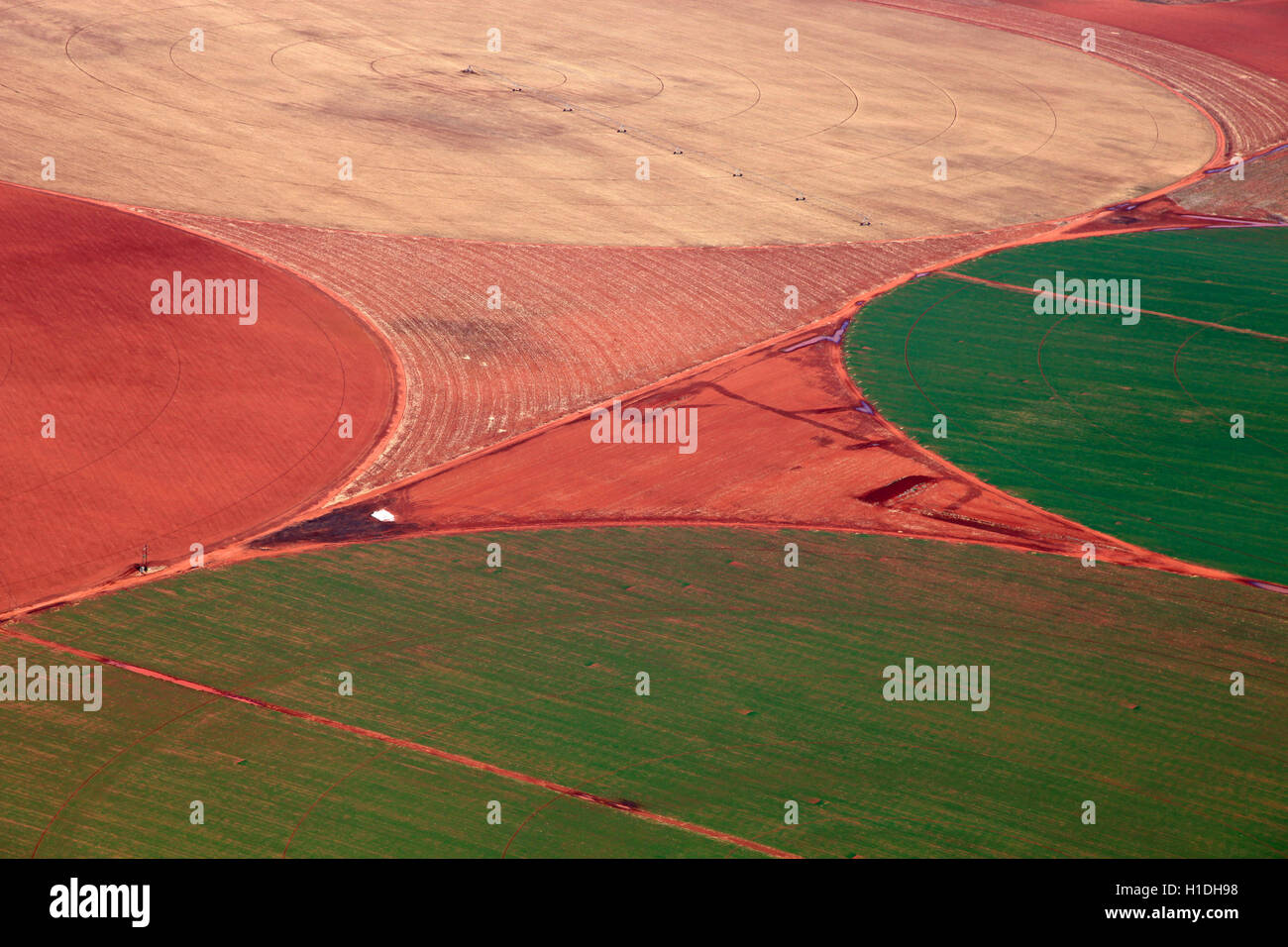 Luftbild der landwirtschaftlichen Bereich in Form von Kreisen in Avalonia, Randfontein, Johannesburg, Gauteng, Südafrika Stockfoto