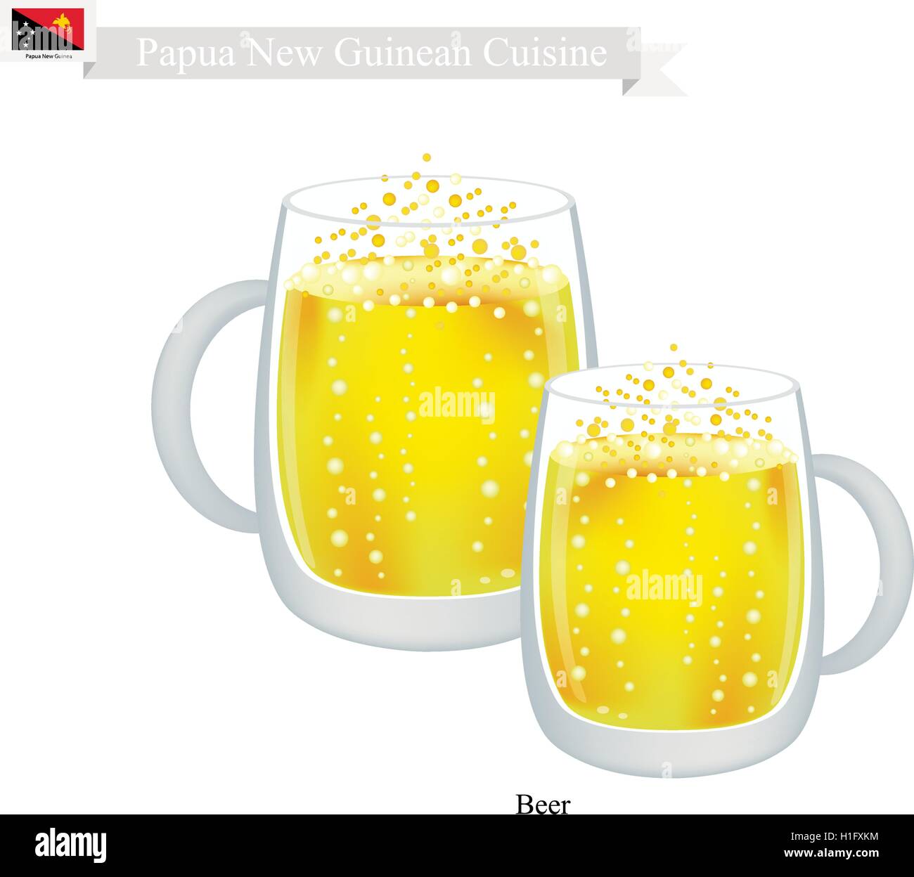 Papua-neuguineischer Küche, Bier ist ein traditionelles alkoholisches Getränk. Eines das beliebteste Getränk in Papua-Neu-Guinea. Stock Vektor