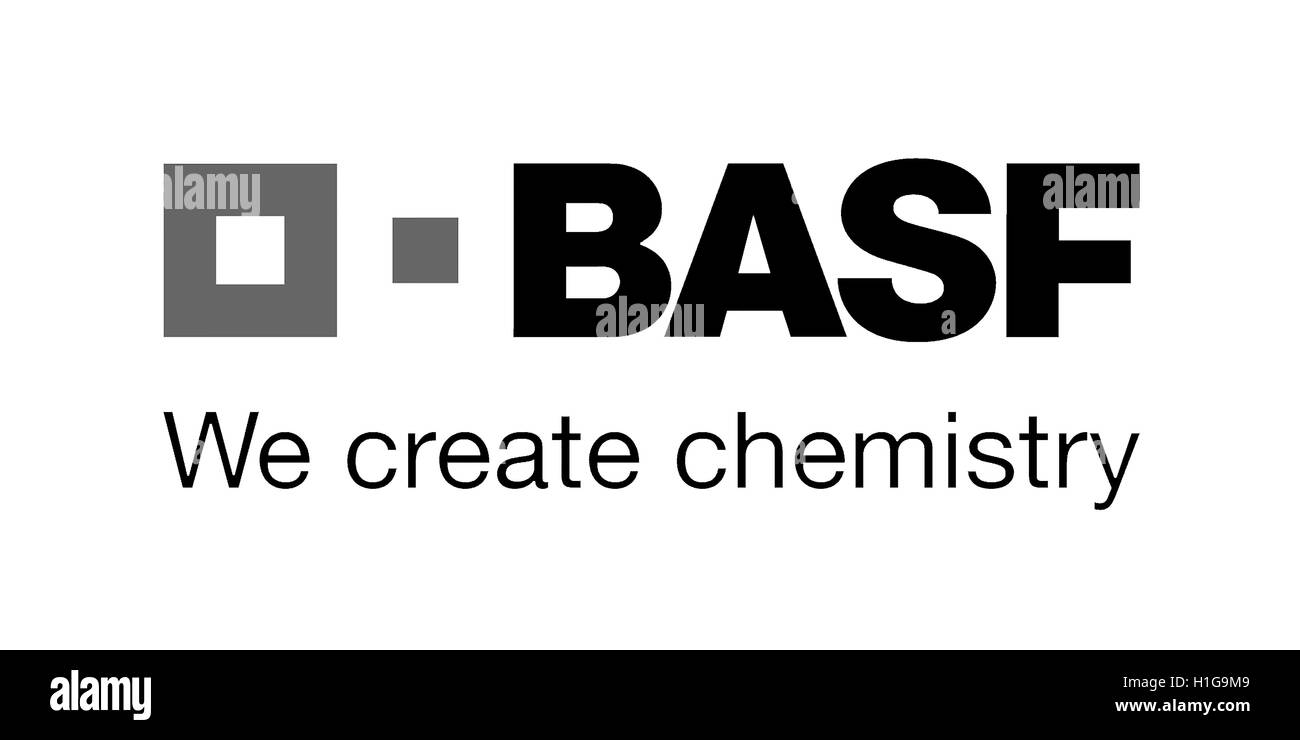 Logo der deutschen Chemieunternehmen BASF mit Sitz in Ludwigshafen. Stockfoto