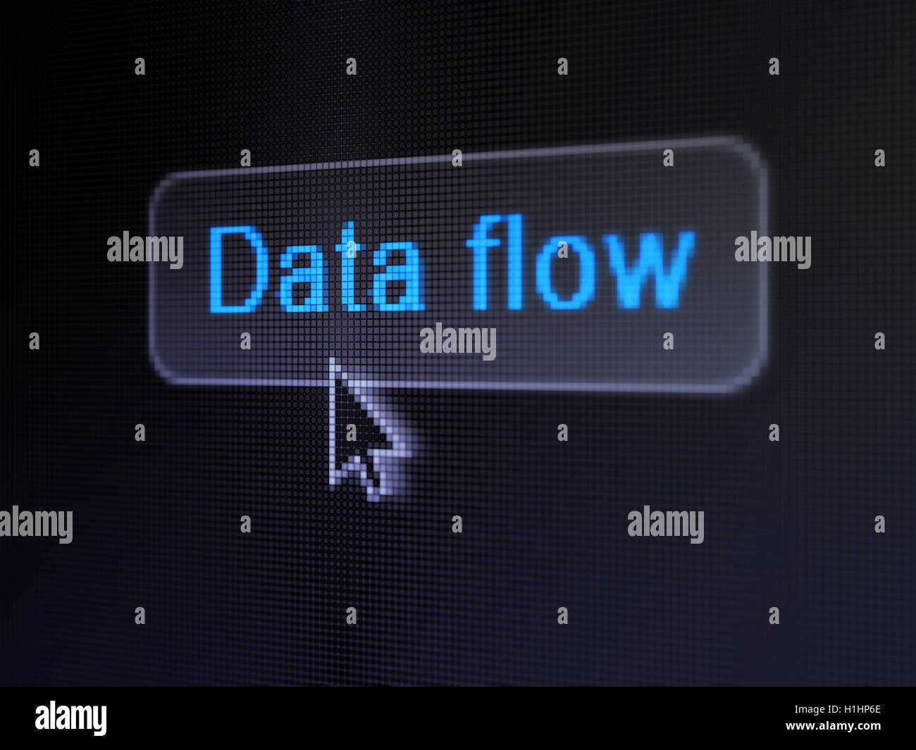 Datenkonzept: Datenfluss auf digitale Schaltflächenhintergrund Stockfoto