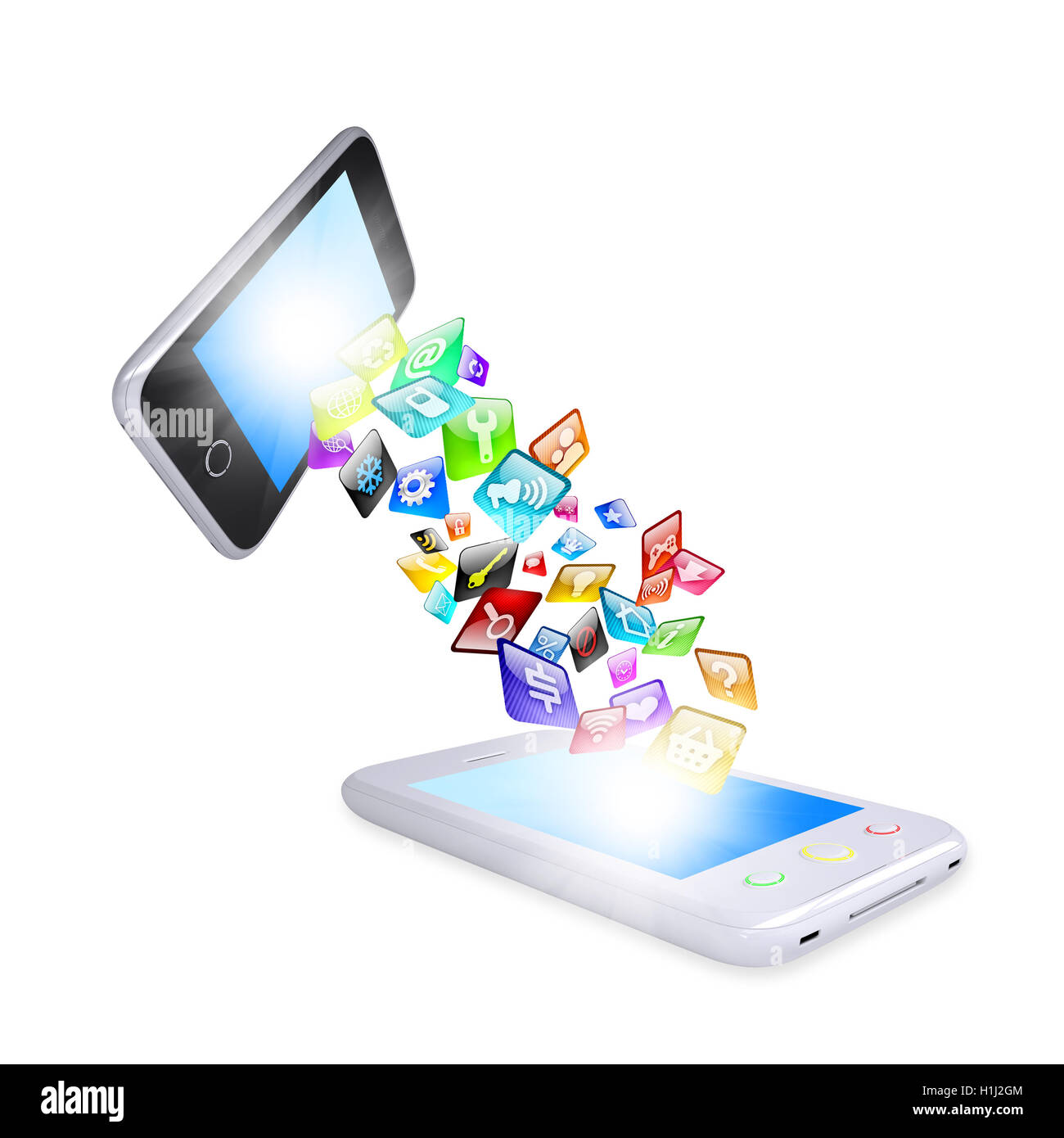 Zwei Smartphone-Anteil-Inhalte Stockfoto