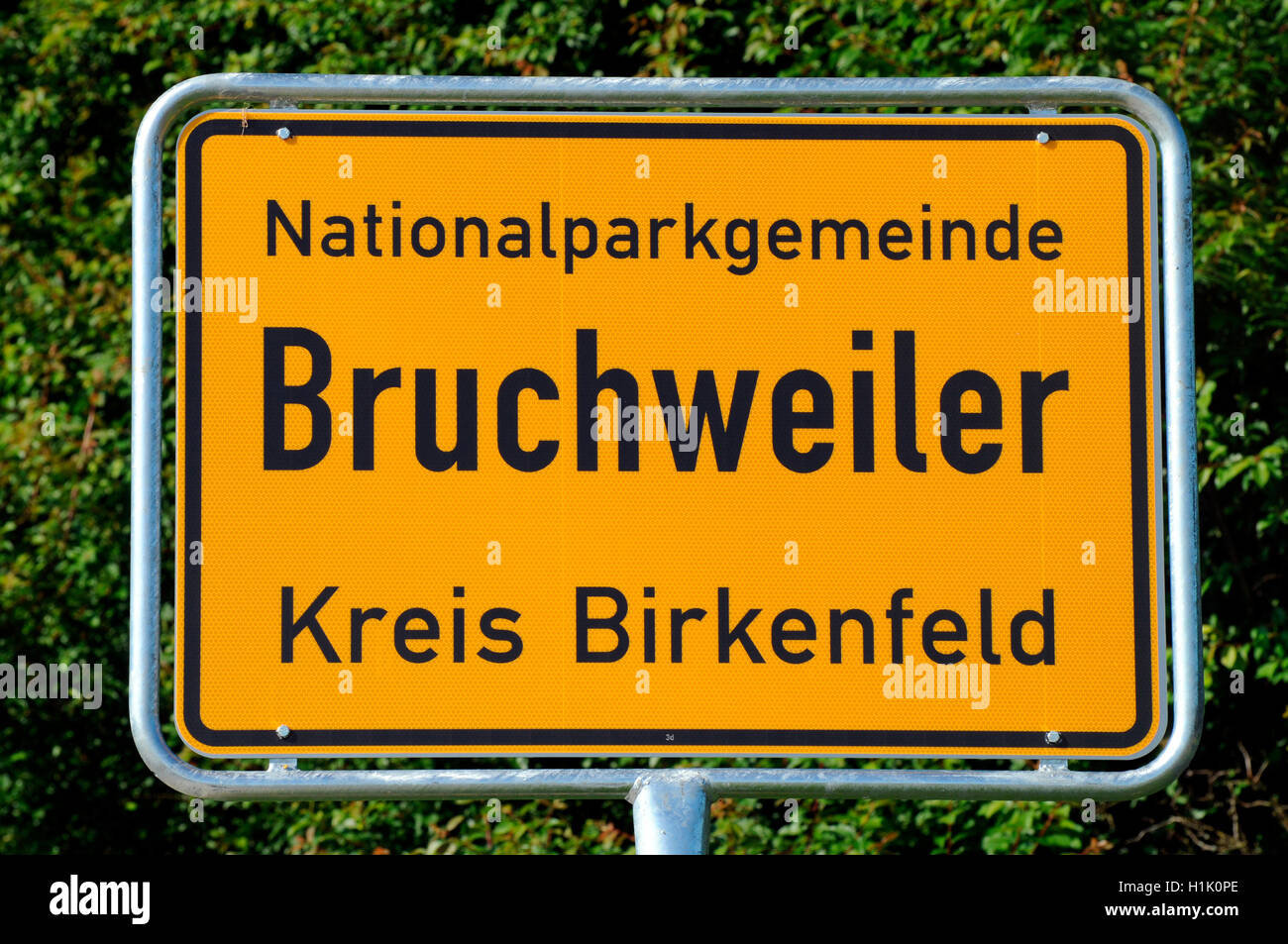 Ortsschild, Bruchweiler, Hunsrueck, Hunsrueck-Hochwald Nationalpark, Deutschland Stockfoto