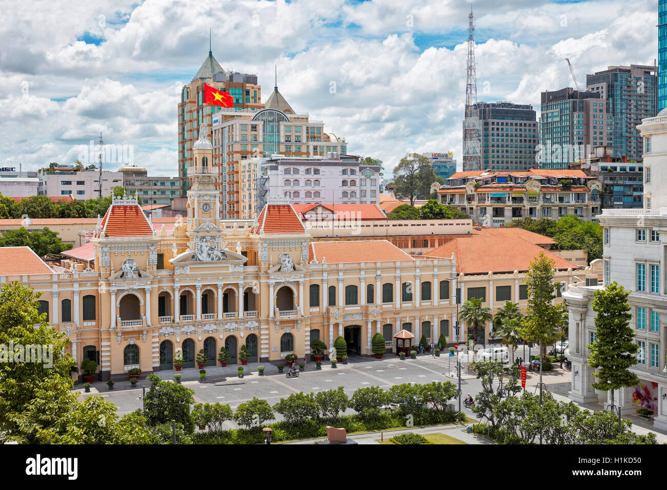 Erhöhte Stadtansicht. District 1, Ho-Chi-Minh-Stadt, Vietnam. Stockfoto