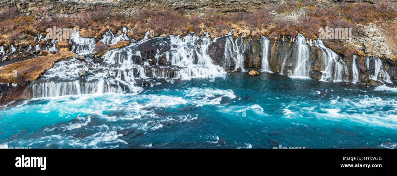 Hraunfossar, Wasserfälle, Fluss Hvítá, West Island, Island Stockfoto