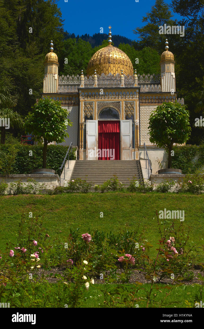 Linderhof, maurischen Kiosk, orientalische Gebäude, Schloss Linderhof, Schloss Linderhof, Schloss Linderhof, Oberbayern, Bayern, Deutschland, Europa. Stockfoto