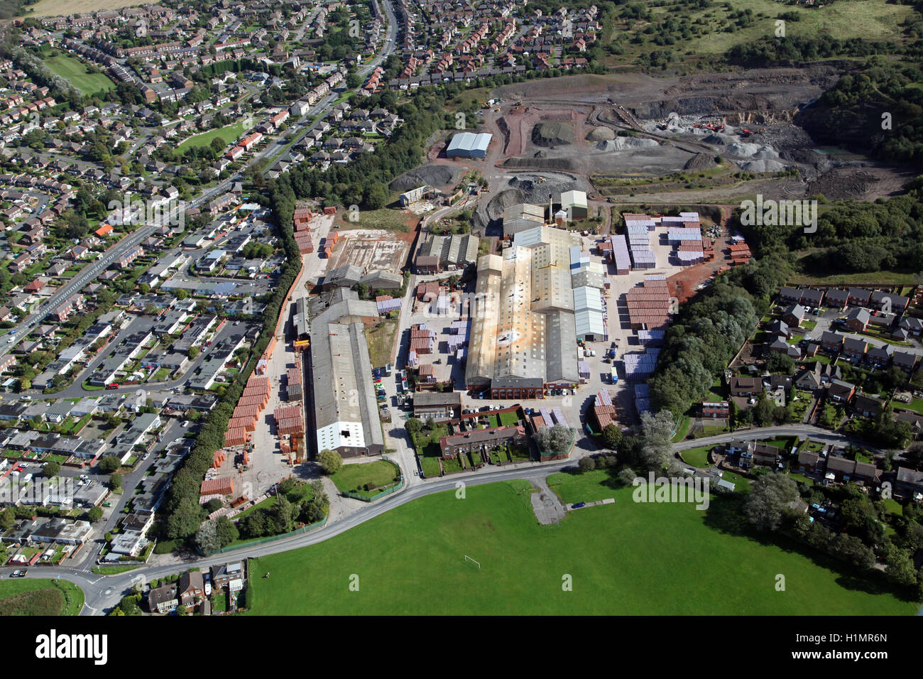 Luftaufnahme der Ibstock Brick Ravenhead Fabrik in Skelmersdale, Lancashire, UK Stockfoto