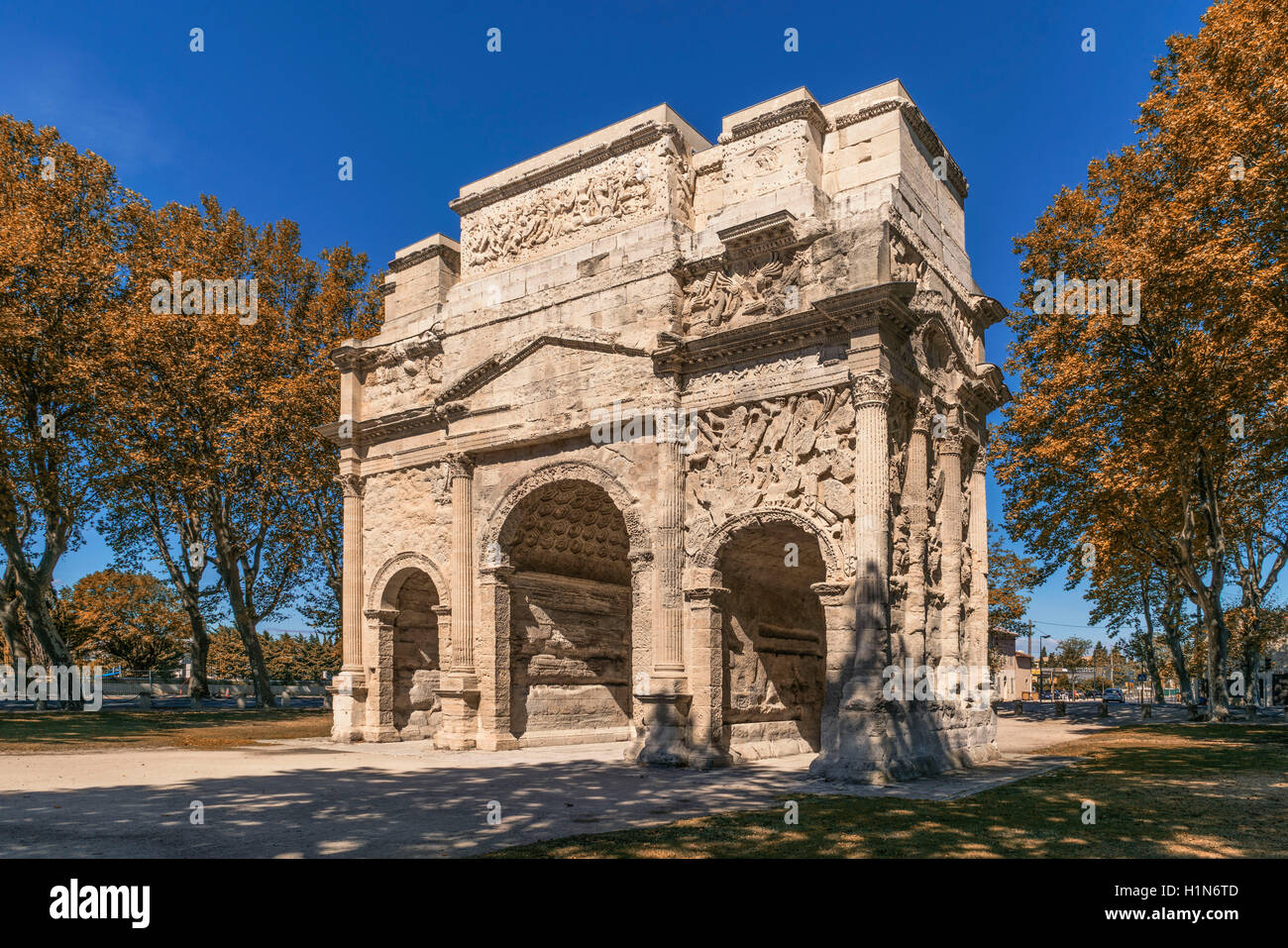 Roman Arch, Triumphbogen, UNESCO-Weltkulturerbe, Orange, Vaucluse, Provence, Provence-Alpes-Côte d ´ Azur, Frankreich Stockfoto