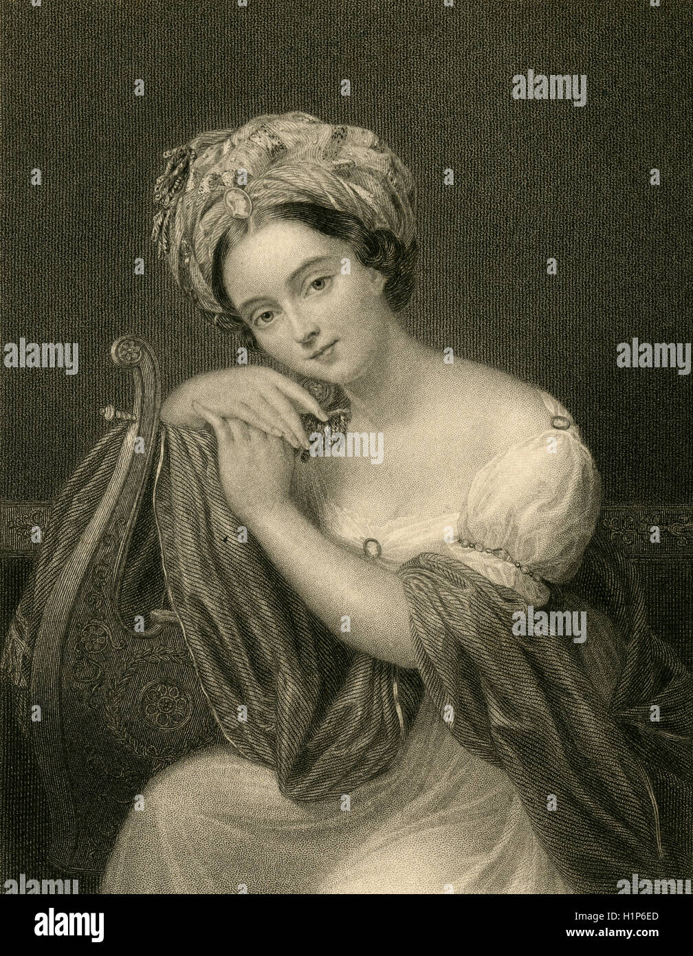 Antike c1850 Gravur, die Gräfin von Buckinghamshire. Die Anfang des 19. Jahrhunderts Kleidung zeigt, dass dies möglicherweise zeigt Anne Glover, der 5. Earl 1819 heiratete und starb im Jahre 1878.  QUELLE: ORIGINAL GRAVUR. Stockfoto