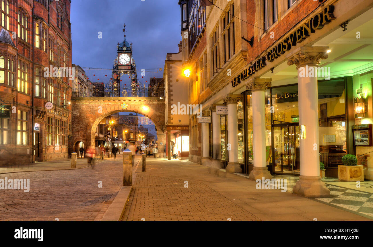 Chester in der Abenddämmerung, N/W England. Stockfoto