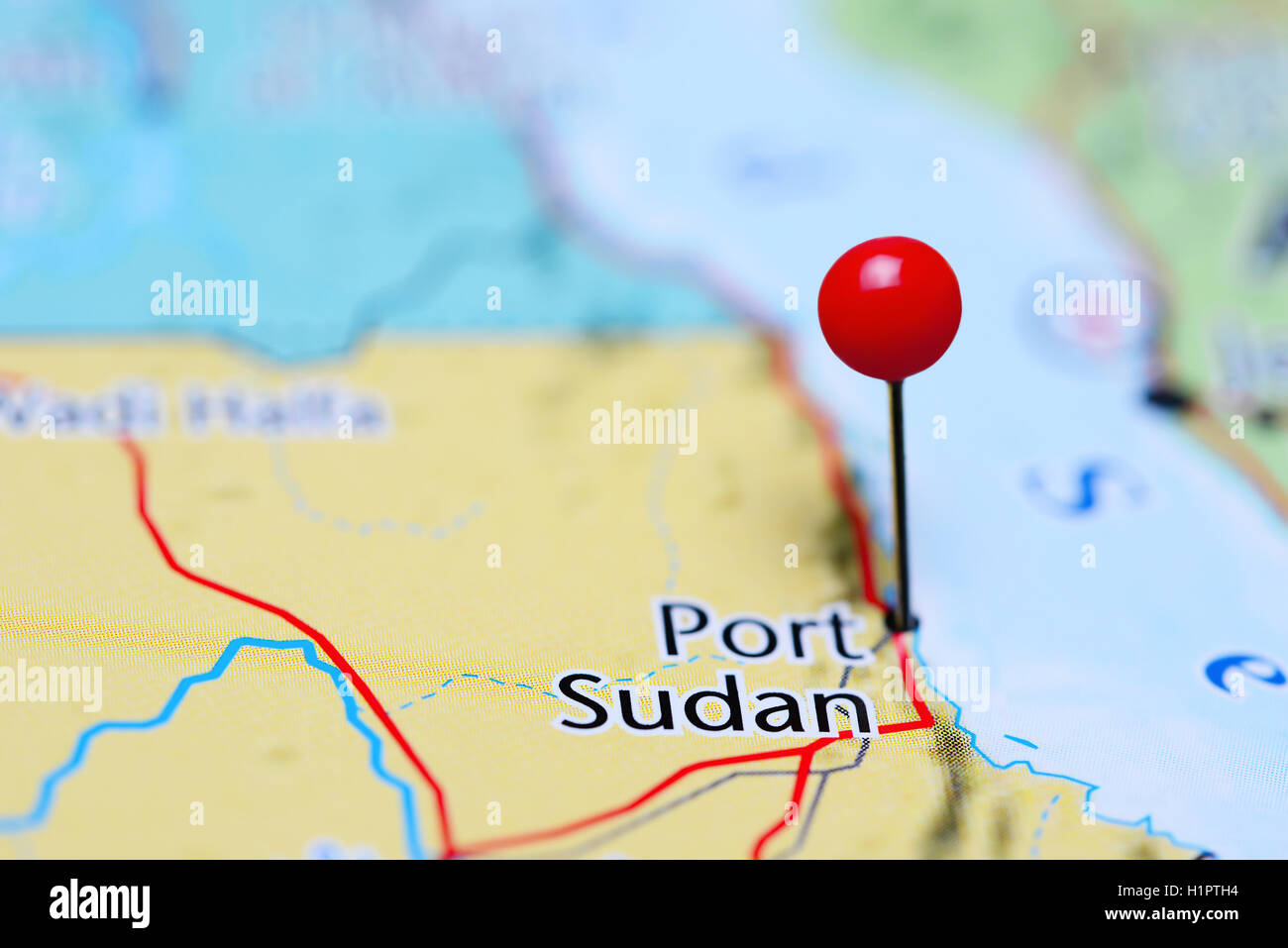 Port Sudan fixiert auf einer Karte von Sudan Stockfoto