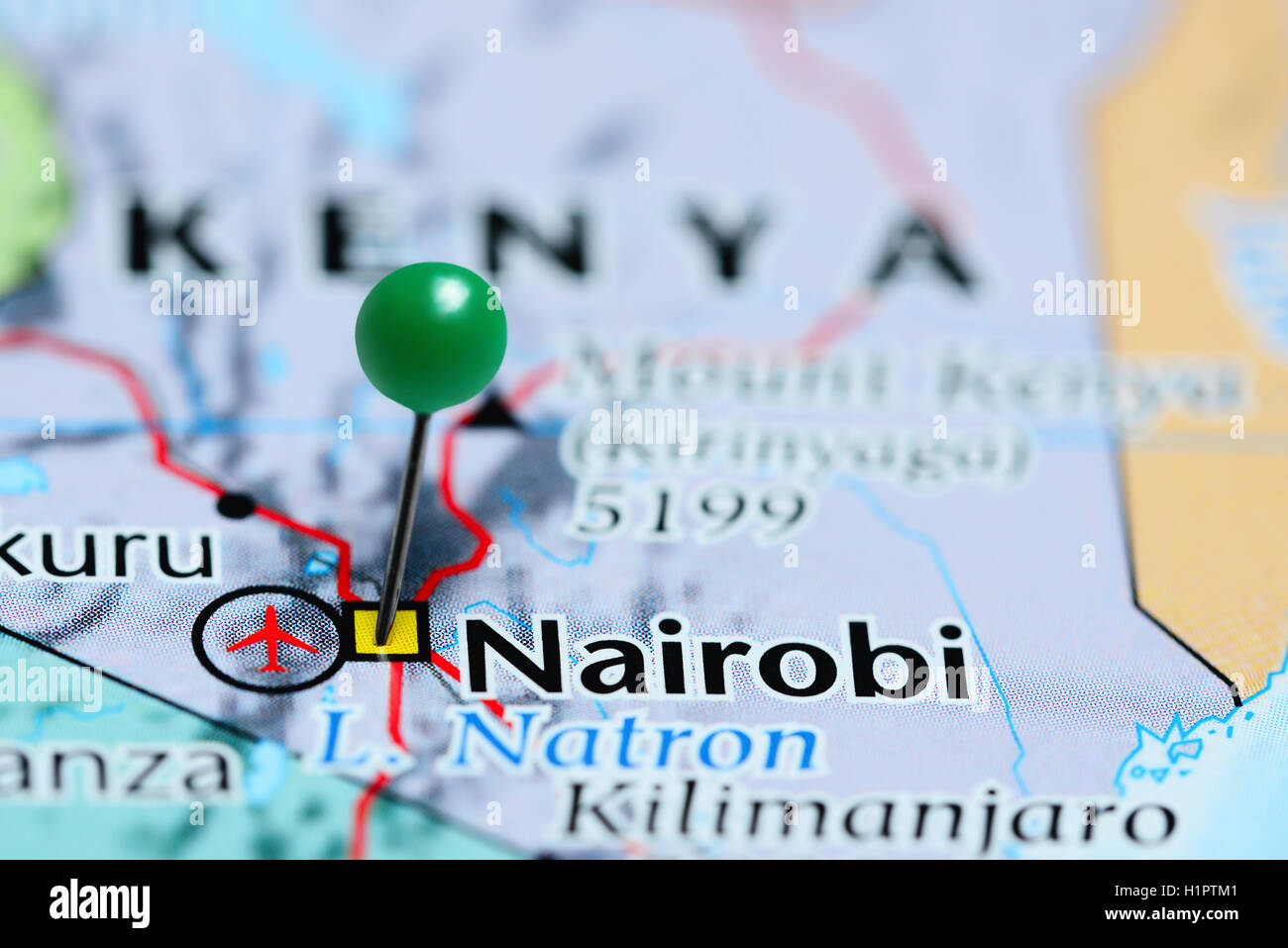 Fixiert auf einer Karte von Kenia Nairobi Stockfoto