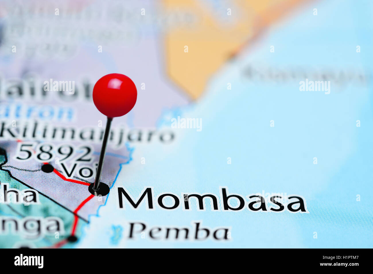 Fixiert auf einer Karte von Kenia Mombasa Stockfoto