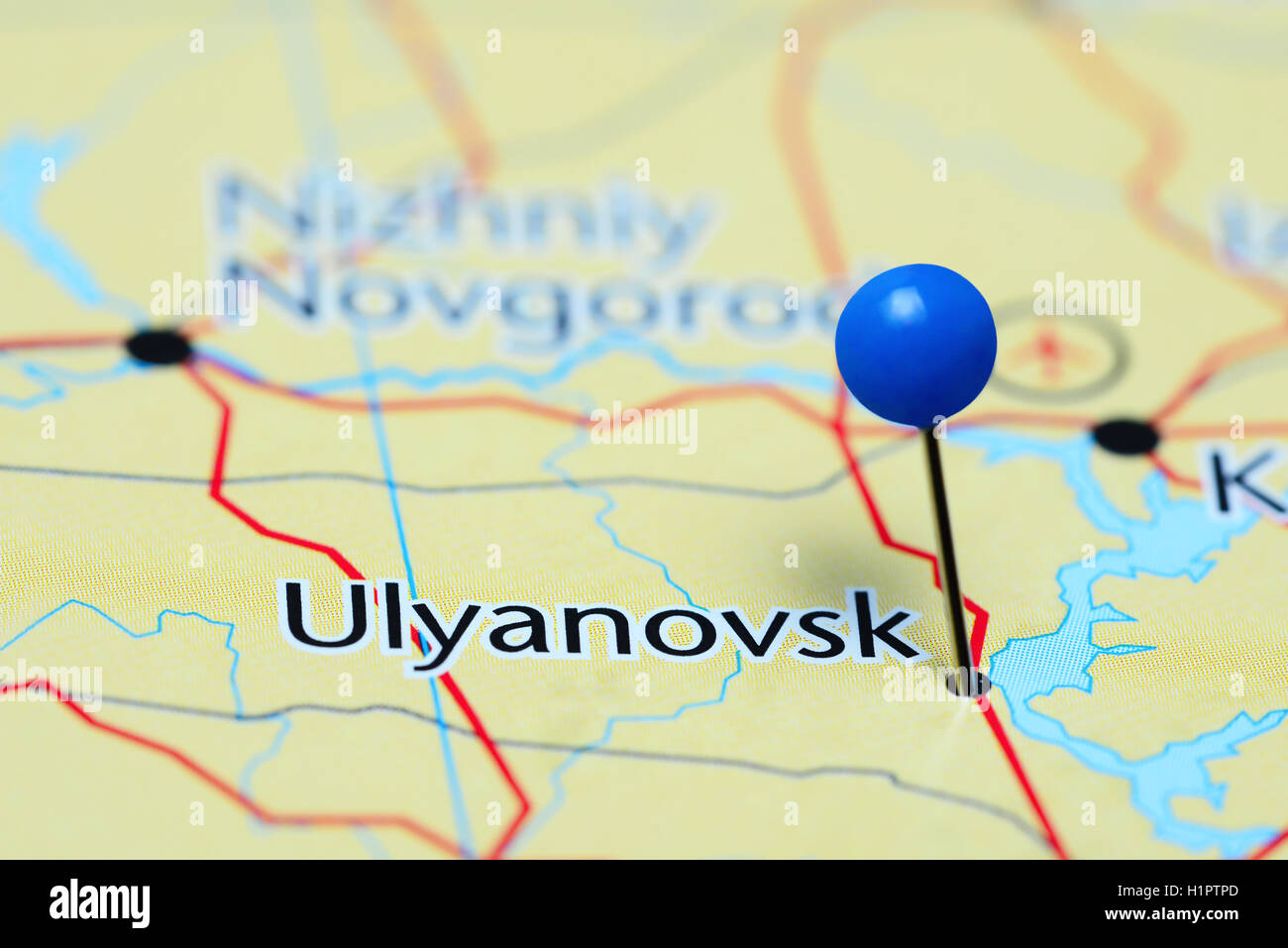 Uljanowsk fixiert auf einer Karte von Russland Stockfoto