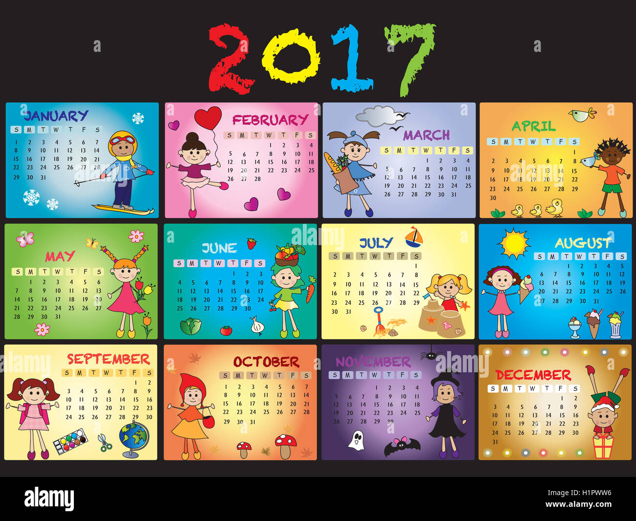 2017 jährliche Kalendervorlage. Stockfoto