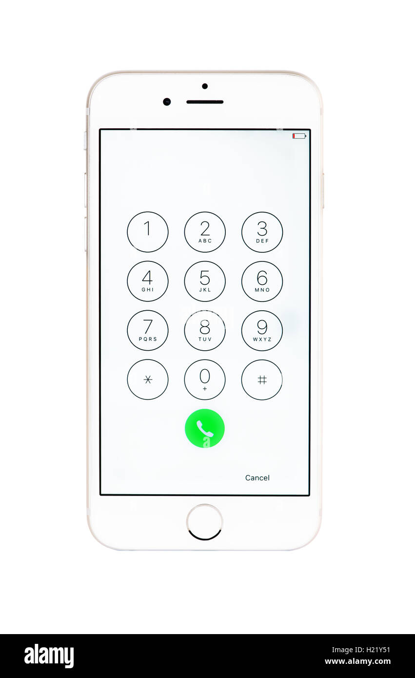 Moderne intelligente Iphon mit Goldfarbe isoliert. Stockfoto