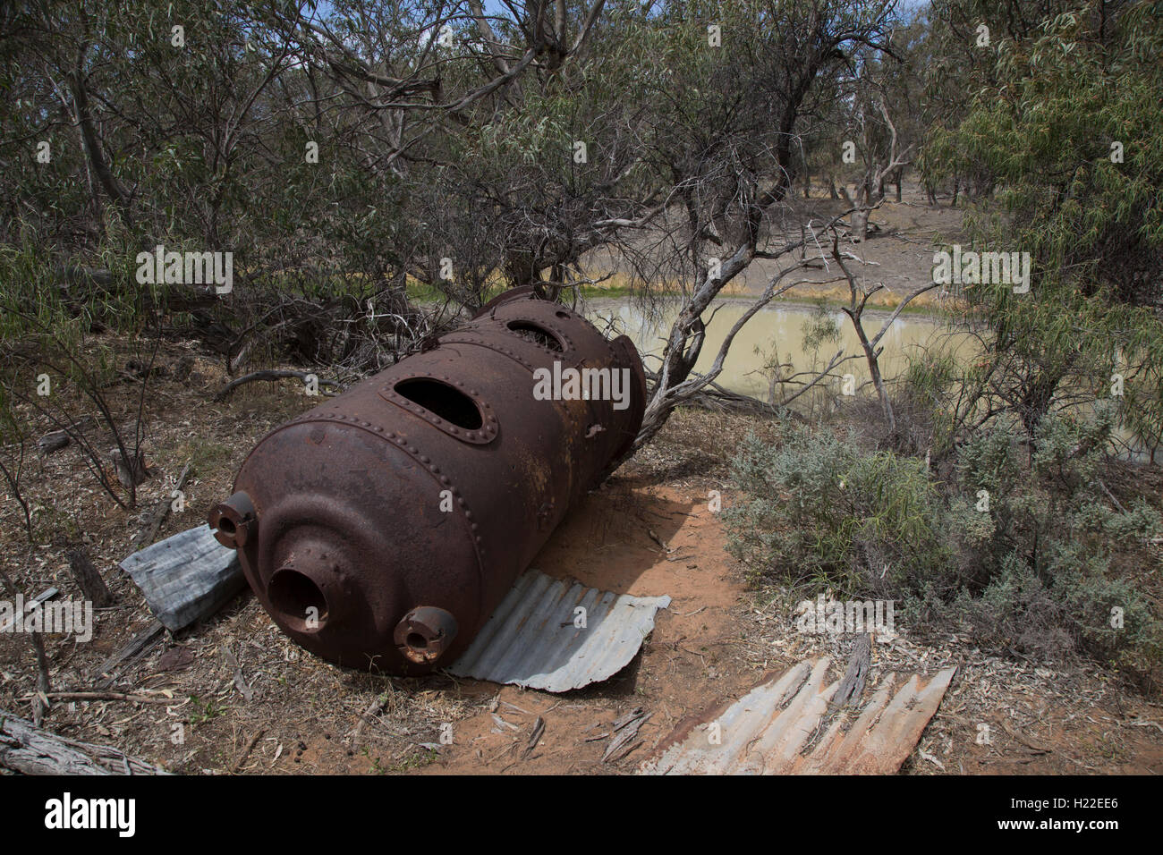 Rosten Dampfkessel aus vergangener pastoralen Einsatz Kinchega Nationalpark New South Wales Australien Stockfoto