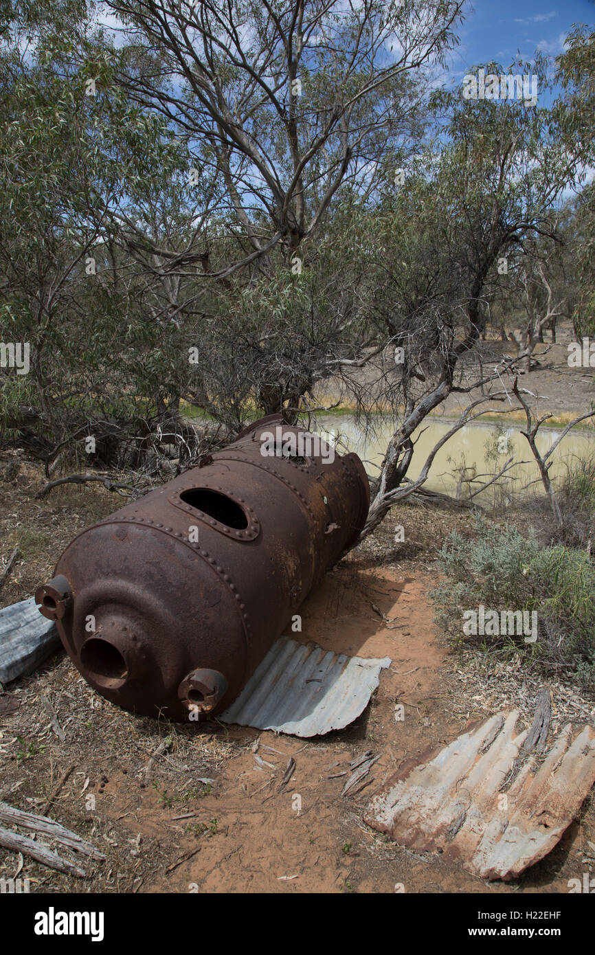 Rosten Dampfkessel aus vergangener pastoralen Einsatz Kinchega Nationalpark New South Wales Australien Stockfoto