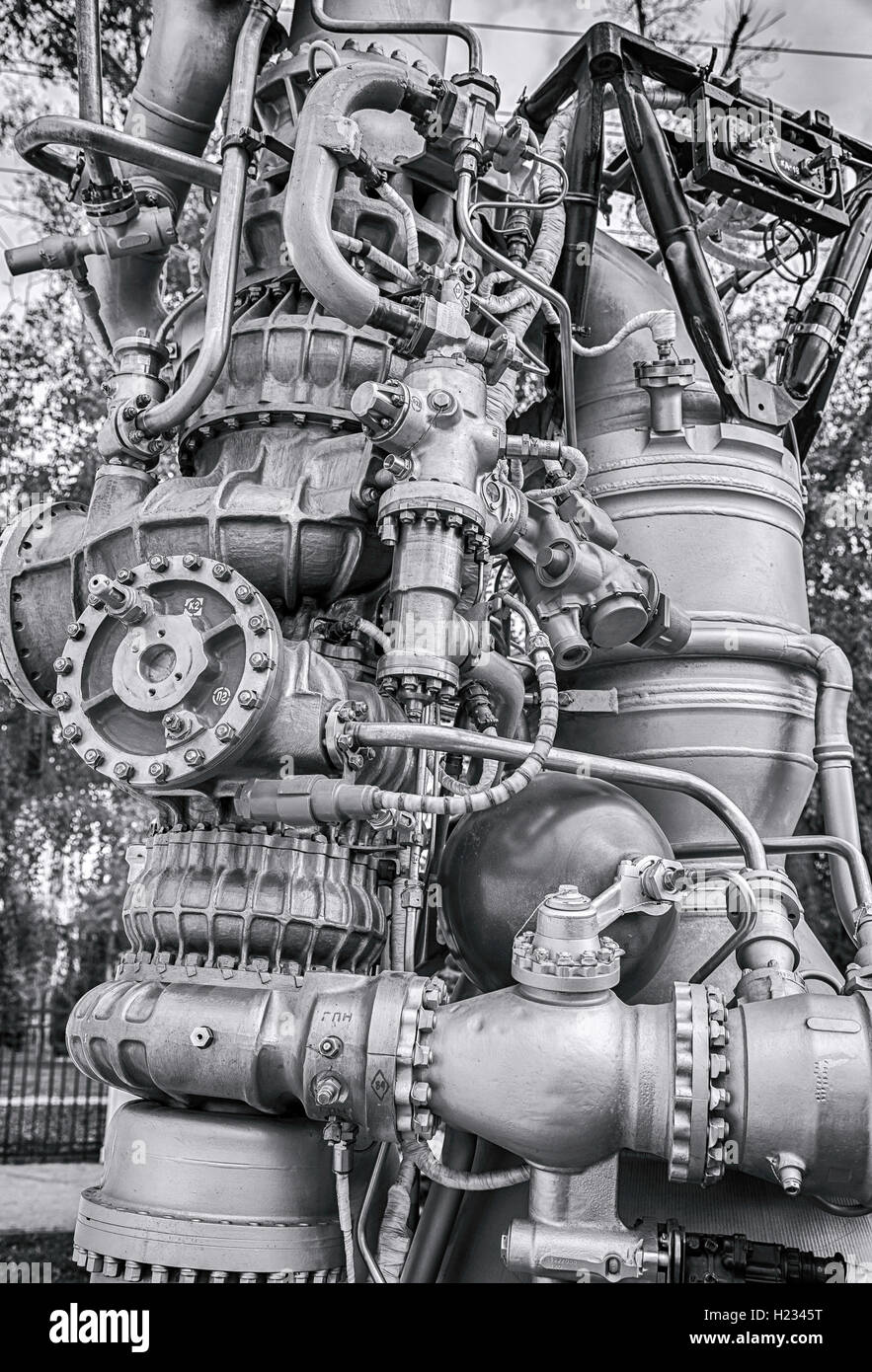 Detail des Raum-Triebwerk NK-33 von der Corporation "Kusnezow" Stockfoto