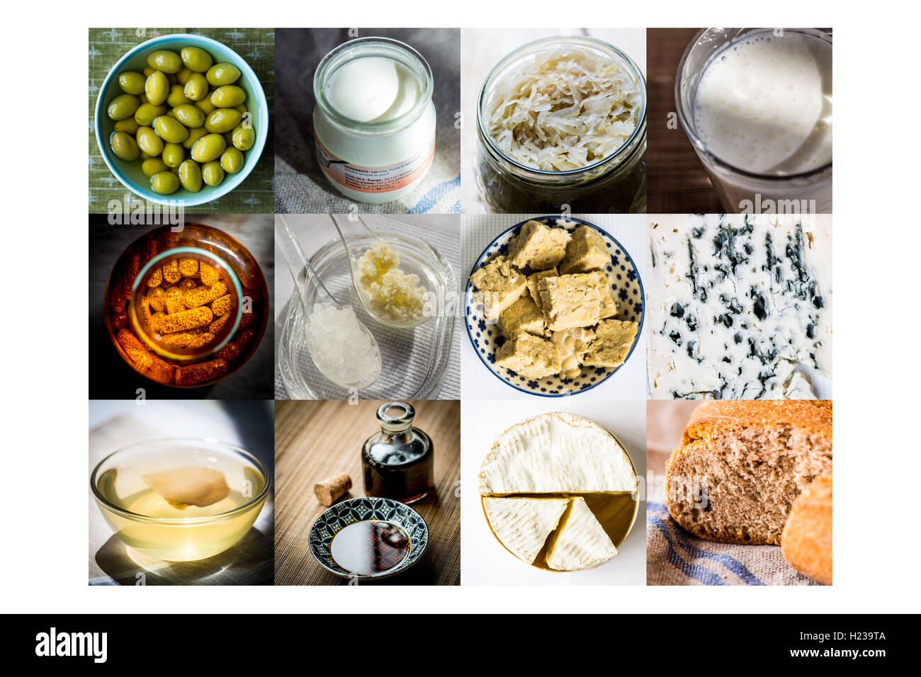 Verschiedene Probiotika Essen. Stockfoto