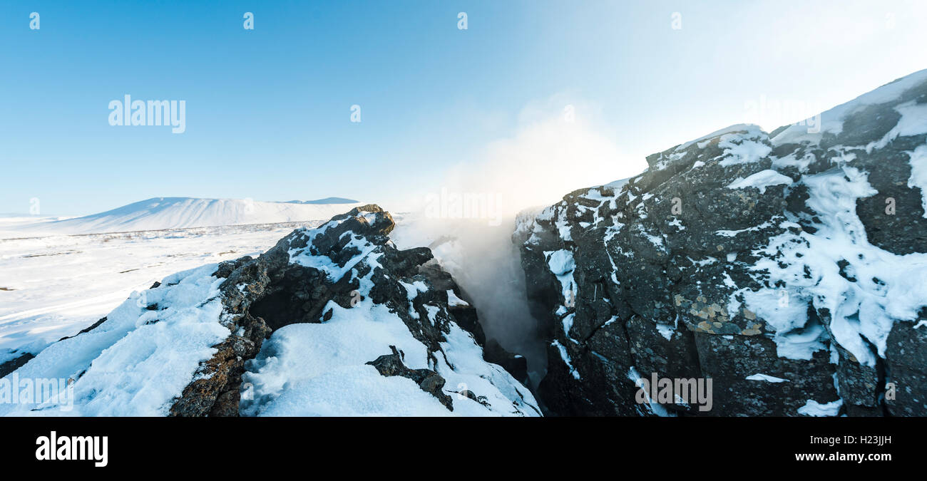 Abweichende Grenze, Mittelatlantischen Rücken, Rift Valley, Krafla, Mývatn, North Island, Island Stockfoto
