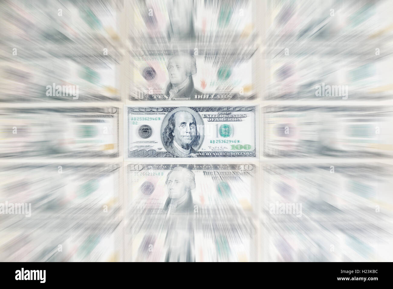 US-Dollarnoten, 100 Dollar Bill, zoom Effekt Stockfoto