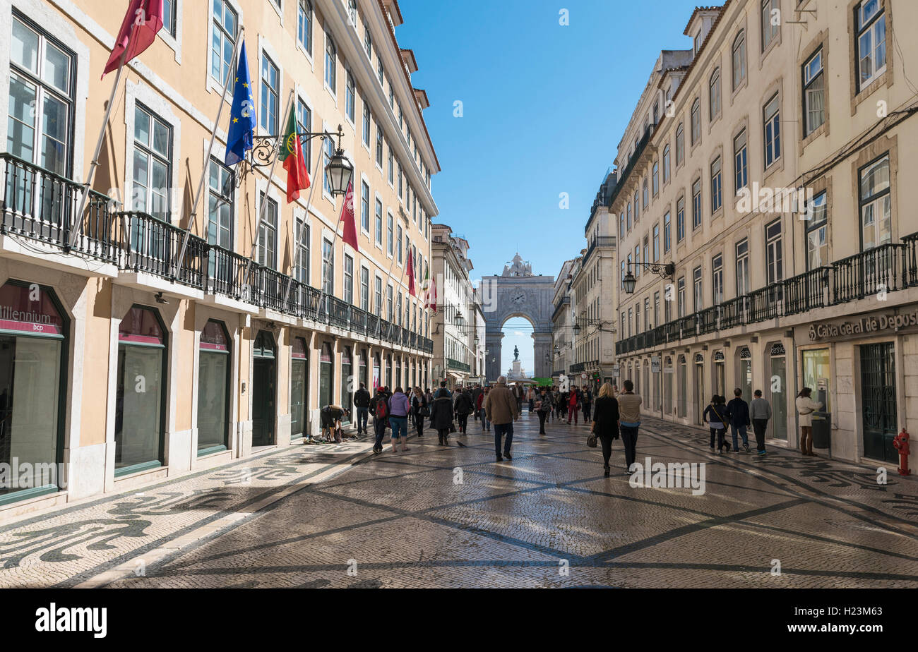Straße nach Arco da Vitoria, Fußgängerzone, Lissabon, Portugal Stockfoto