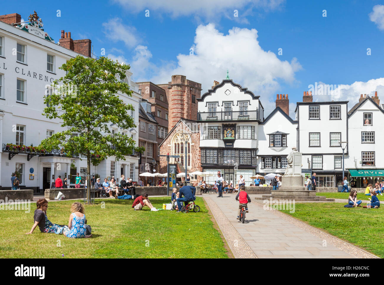 Royal Clarence Hotel, St. Martins Kirche und Mols Kaffee Haus Kathedrale Green Exeter Devon England UK GB EU Europa Stockfoto
