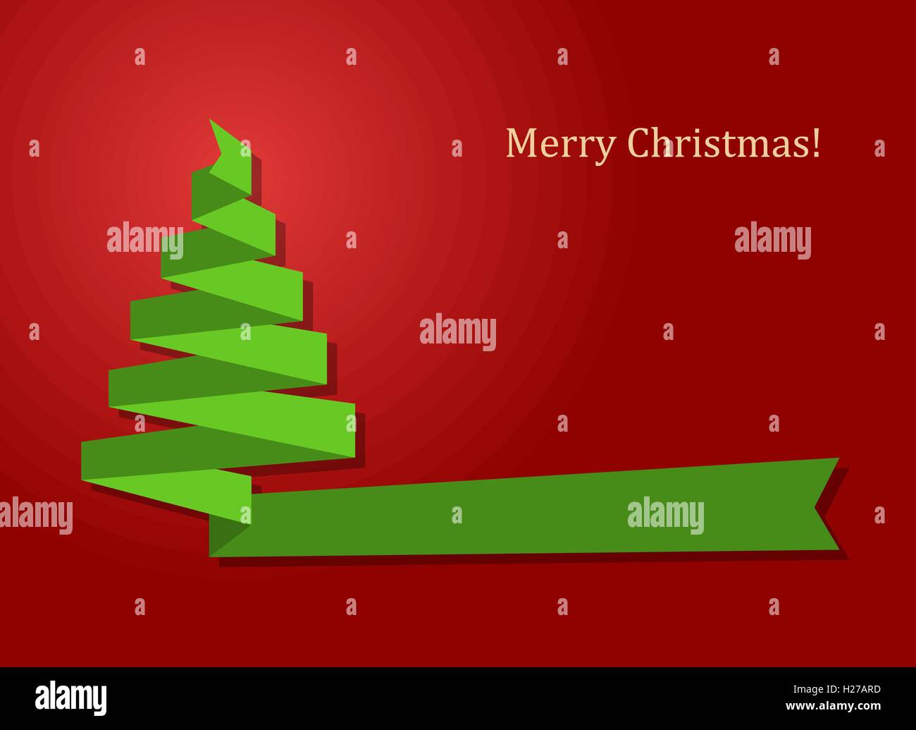 Frohe Weihnachten Karte mit Grünband als Weihnachtsbaum auf rotem Hintergrund-Vektor-illustration Stock Vektor