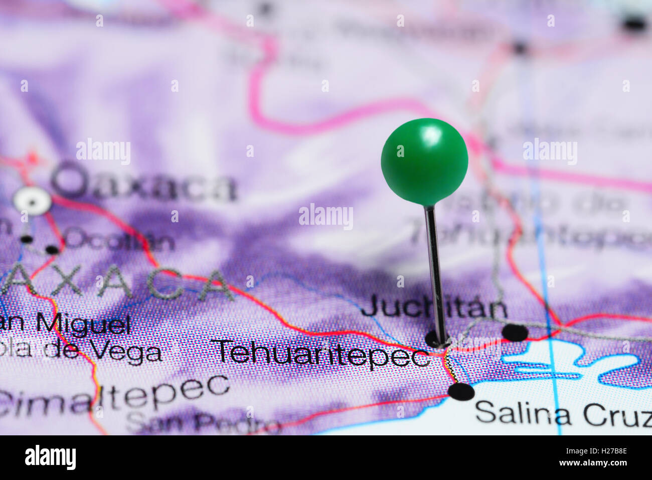 Tehuantepec fixiert auf einer Karte von Mexiko Stockfoto