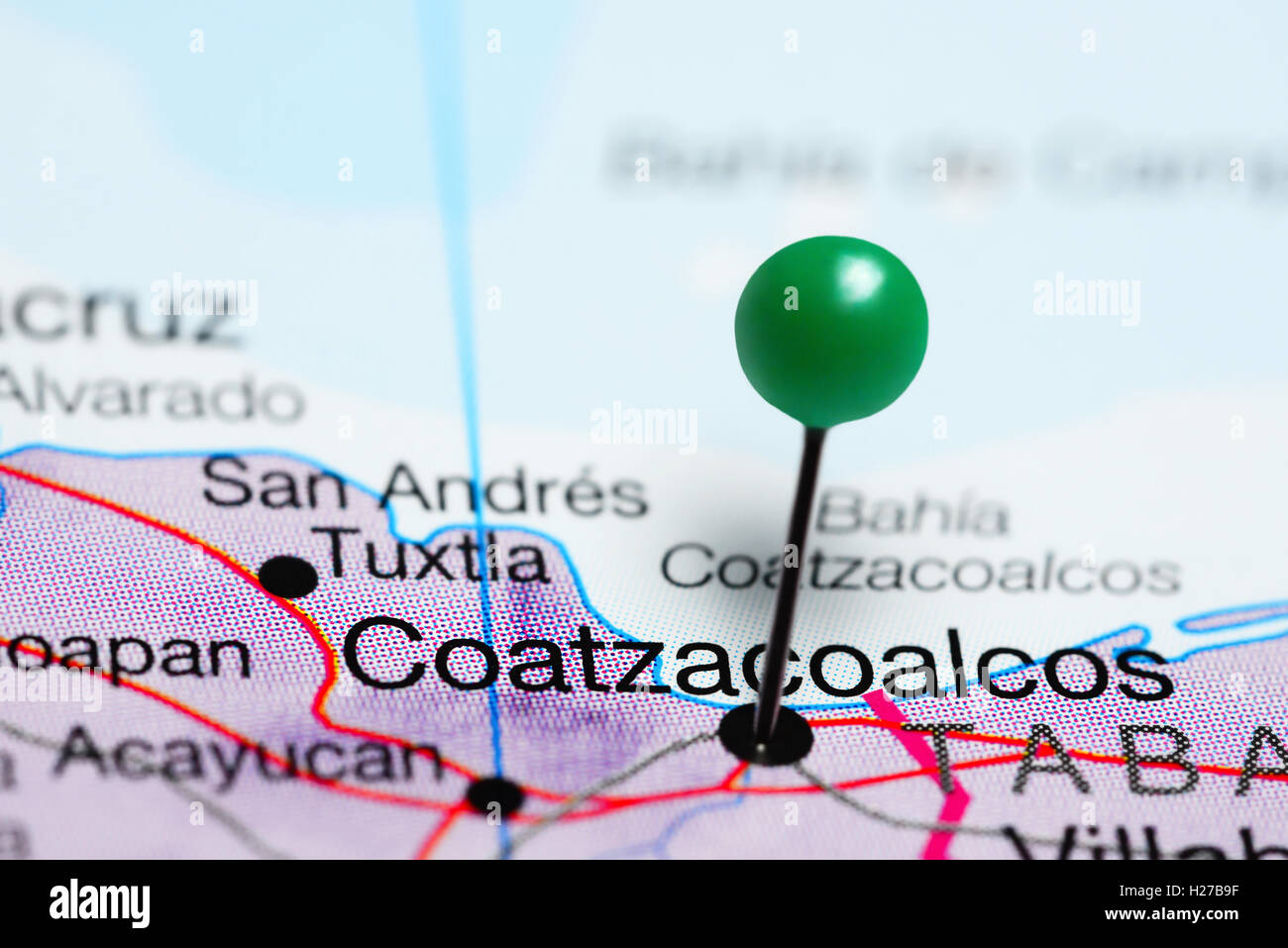 Coatzacoalcos fixiert auf einer Karte von Mexiko Stockfoto