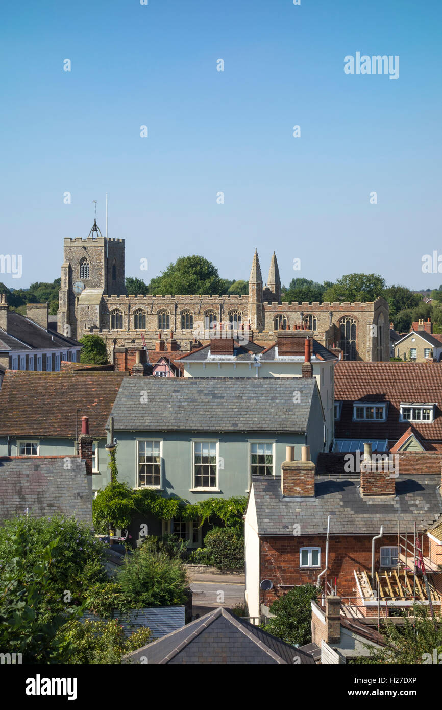 Pfarrei Kirche St. Peter und Paul über Dächer von Clare Suffolk England 2016 Stockfoto