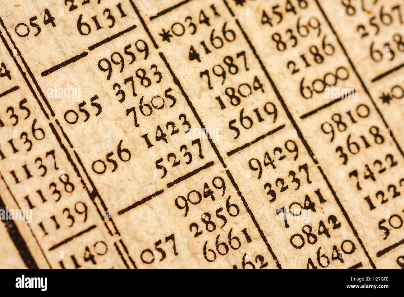 Logarithmus-Tabelle in einem 200 Jahre alten Mathematik Buch Stockfoto