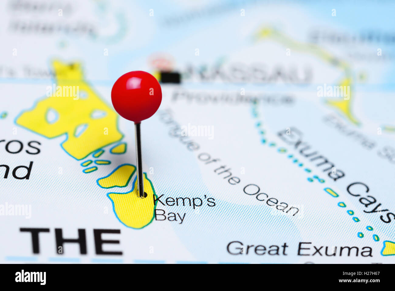 Kemps Bay fixiert auf einer Karte von Bahamas Stockfoto