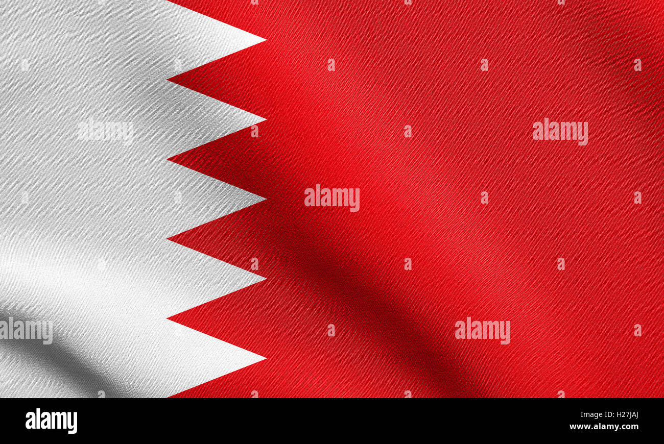 Bahrainische offizielle Nationalflagge. Patriotisches Symbol, Banner, Element, Hintergrund. Flagge von Bahrain winken in den Wind, strukturiert Stockfoto