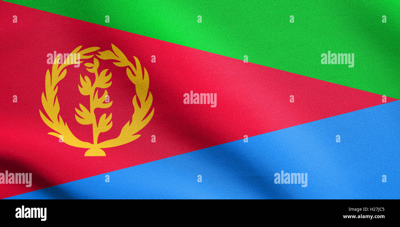 Eritreische offizielle Nationalflagge. Afrikanische patriotischen Symbol, Banner, Element, Hintergrund. Flagge von Eritrea im Wind wehende Stockfoto
