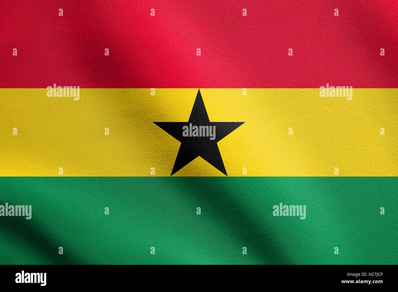 Ghanaische offizielle Nationalflagge. Afrikanische patriotischen Symbol, Banner, Element, Hintergrund. Flagge von Ghana im Wind wehende Stockfoto