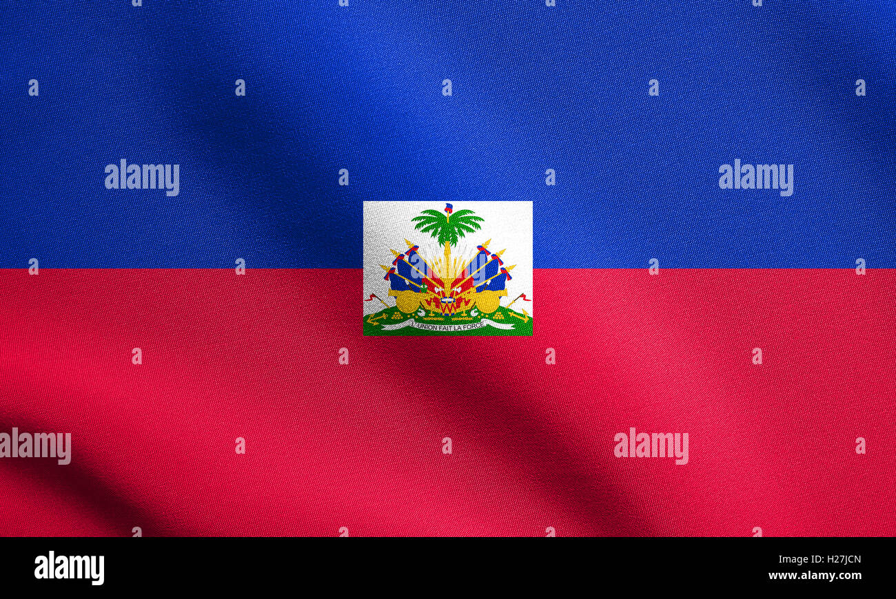 Haitianische offizielle Nationalflagge. Patriotisches Symbol, Banner, Element, Hintergrund. Flagge von Haiti winken in den Wind, die detaillierte Stockfoto